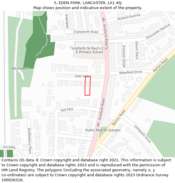 5, EDEN PARK, LANCASTER, LA1 4SJ: Location map and indicative extent of plot