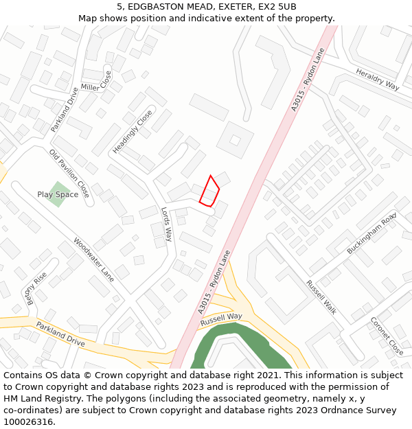 5, EDGBASTON MEAD, EXETER, EX2 5UB: Location map and indicative extent of plot