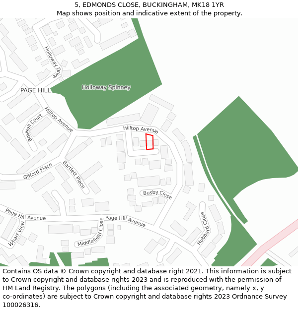 5, EDMONDS CLOSE, BUCKINGHAM, MK18 1YR: Location map and indicative extent of plot
