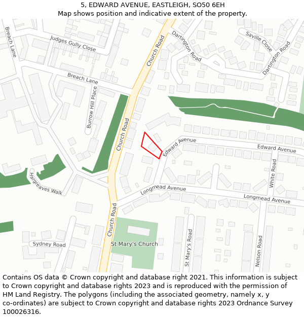 5, EDWARD AVENUE, EASTLEIGH, SO50 6EH: Location map and indicative extent of plot