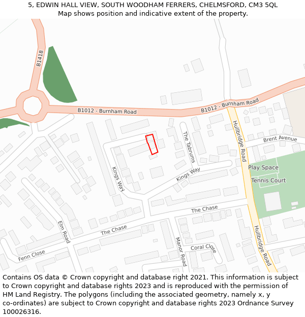 5, EDWIN HALL VIEW, SOUTH WOODHAM FERRERS, CHELMSFORD, CM3 5QL: Location map and indicative extent of plot