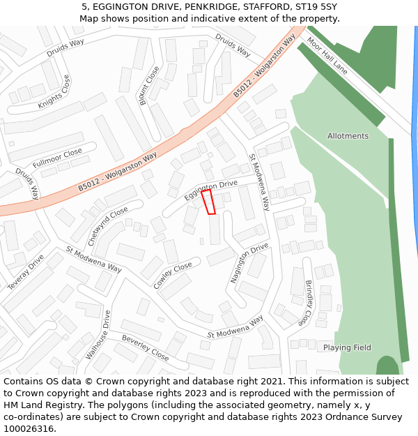 5, EGGINGTON DRIVE, PENKRIDGE, STAFFORD, ST19 5SY: Location map and indicative extent of plot