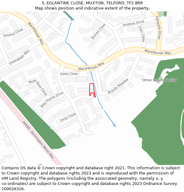 5, EGLANTINE CLOSE, MUXTON, TELFORD, TF2 8RR: Location map and indicative extent of plot