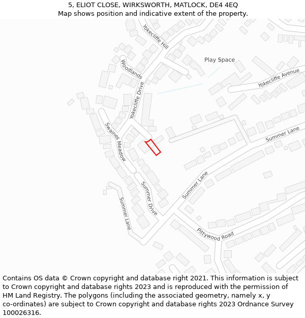 5, ELIOT CLOSE, WIRKSWORTH, MATLOCK, DE4 4EQ: Location map and indicative extent of plot