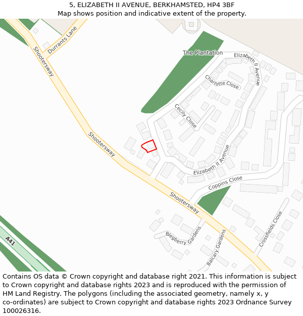 5, ELIZABETH II AVENUE, BERKHAMSTED, HP4 3BF: Location map and indicative extent of plot
