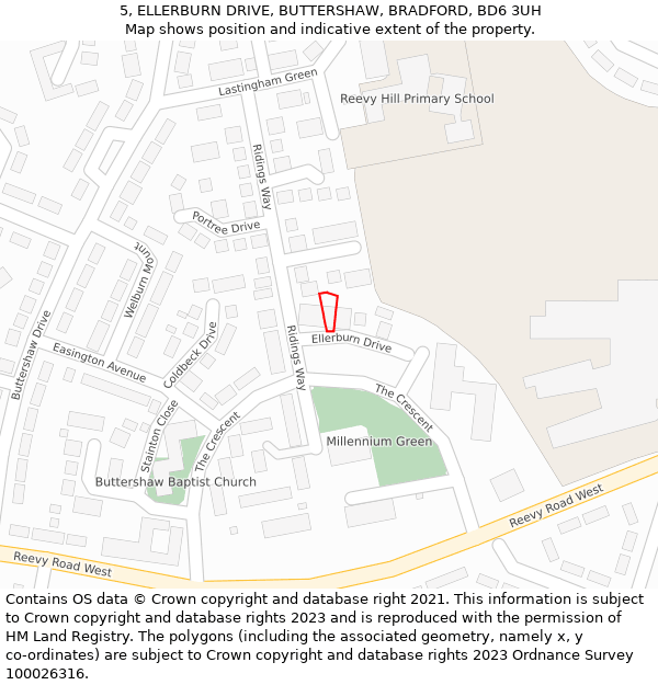 5, ELLERBURN DRIVE, BUTTERSHAW, BRADFORD, BD6 3UH: Location map and indicative extent of plot