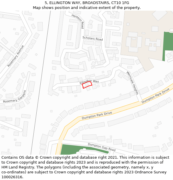 5, ELLINGTON WAY, BROADSTAIRS, CT10 1FG: Location map and indicative extent of plot