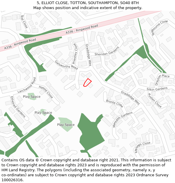 5, ELLIOT CLOSE, TOTTON, SOUTHAMPTON, SO40 8TH: Location map and indicative extent of plot