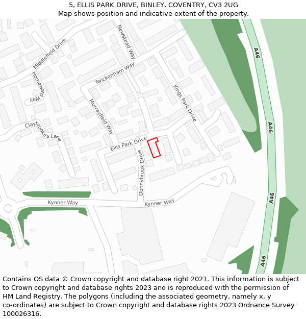 5, ELLIS PARK DRIVE, BINLEY, COVENTRY, CV3 2UG: Location map and indicative extent of plot