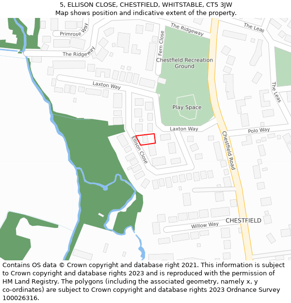 5, ELLISON CLOSE, CHESTFIELD, WHITSTABLE, CT5 3JW: Location map and indicative extent of plot