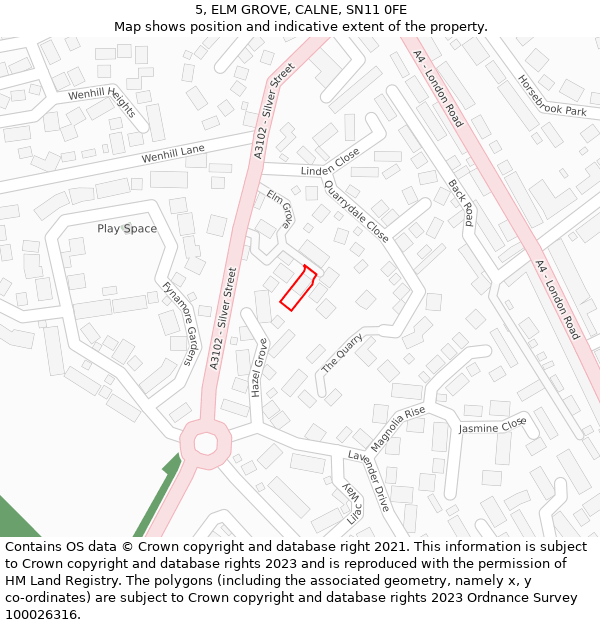 5, ELM GROVE, CALNE, SN11 0FE: Location map and indicative extent of plot