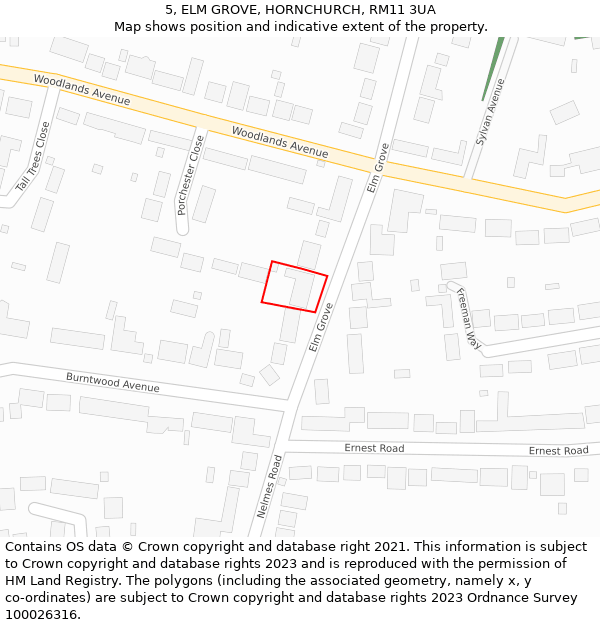 5, ELM GROVE, HORNCHURCH, RM11 3UA: Location map and indicative extent of plot