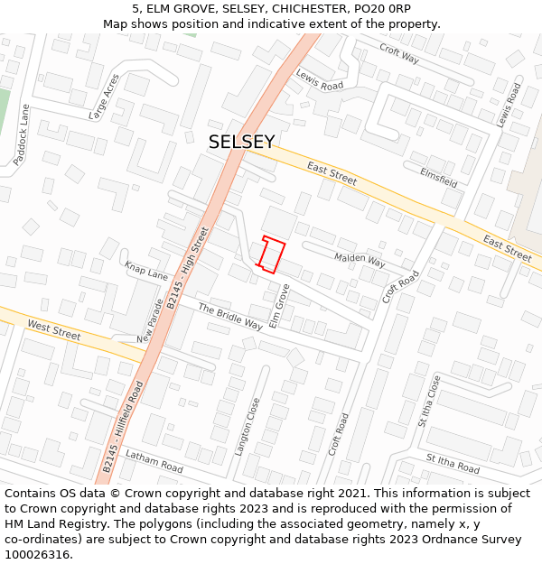 5, ELM GROVE, SELSEY, CHICHESTER, PO20 0RP: Location map and indicative extent of plot