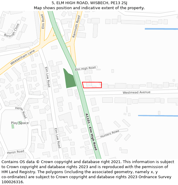 5, ELM HIGH ROAD, WISBECH, PE13 2SJ: Location map and indicative extent of plot