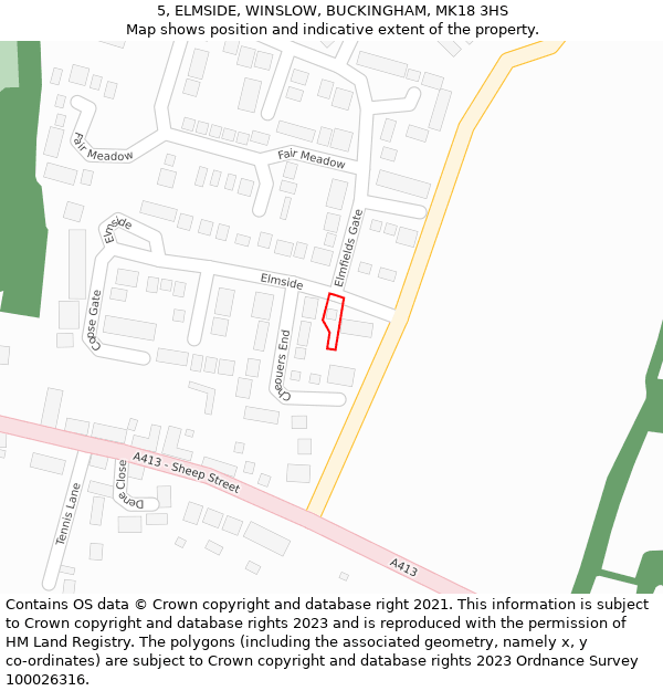 5, ELMSIDE, WINSLOW, BUCKINGHAM, MK18 3HS: Location map and indicative extent of plot