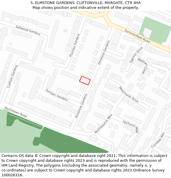 5, ELMSTONE GARDENS, CLIFTONVILLE, MARGATE, CT9 3HA: Location map and indicative extent of plot