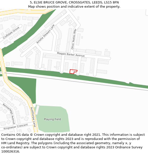 5, ELSIE BRUCE GROVE, CROSSGATES, LEEDS, LS15 8FN: Location map and indicative extent of plot