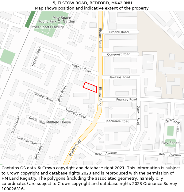 5, ELSTOW ROAD, BEDFORD, MK42 9NU: Location map and indicative extent of plot