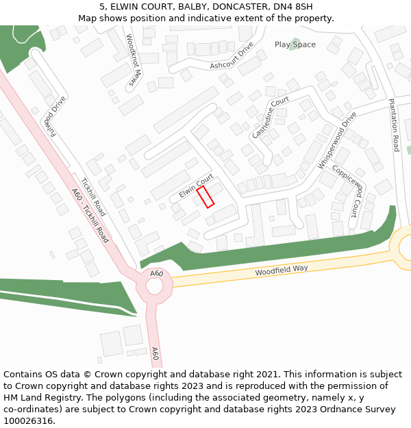 5, ELWIN COURT, BALBY, DONCASTER, DN4 8SH: Location map and indicative extent of plot