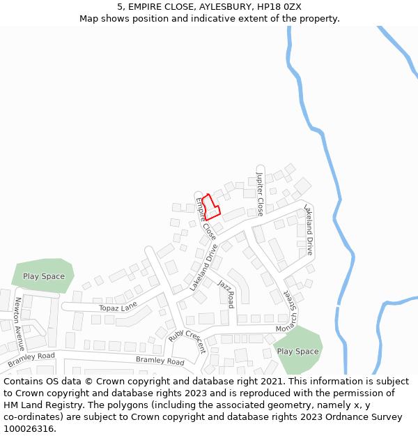 5, EMPIRE CLOSE, AYLESBURY, HP18 0ZX: Location map and indicative extent of plot