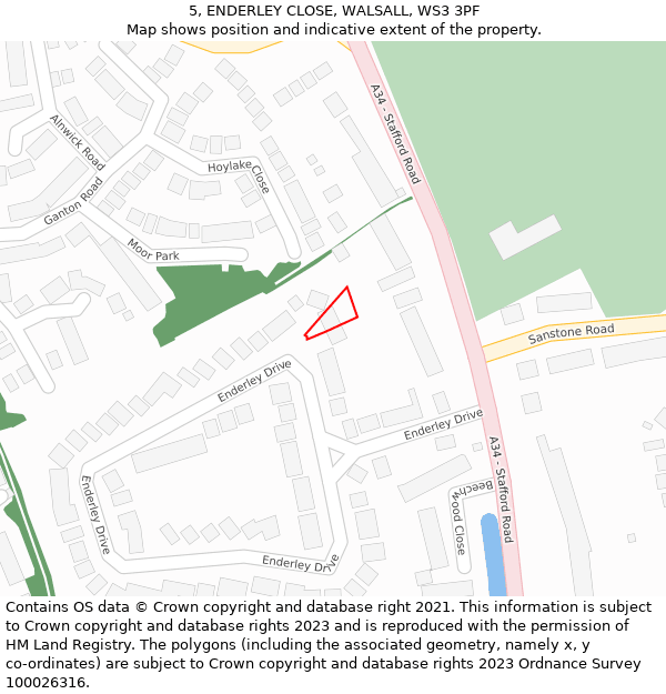 5, ENDERLEY CLOSE, WALSALL, WS3 3PF: Location map and indicative extent of plot