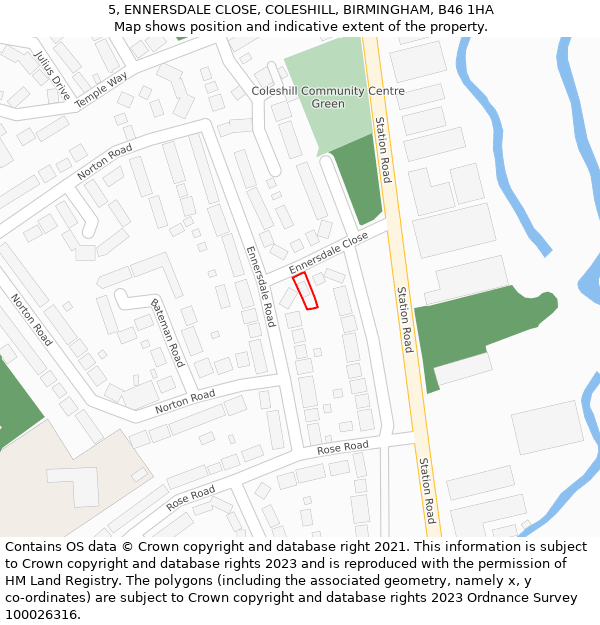 5, ENNERSDALE CLOSE, COLESHILL, BIRMINGHAM, B46 1HA: Location map and indicative extent of plot