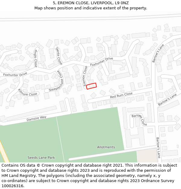 5, EREMON CLOSE, LIVERPOOL, L9 0NZ: Location map and indicative extent of plot