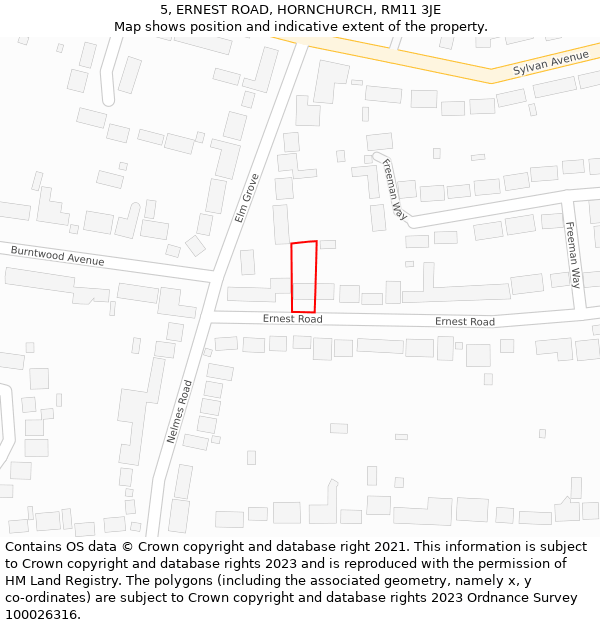 5, ERNEST ROAD, HORNCHURCH, RM11 3JE: Location map and indicative extent of plot