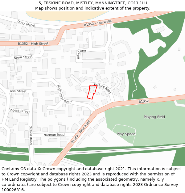 5, ERSKINE ROAD, MISTLEY, MANNINGTREE, CO11 1LU: Location map and indicative extent of plot