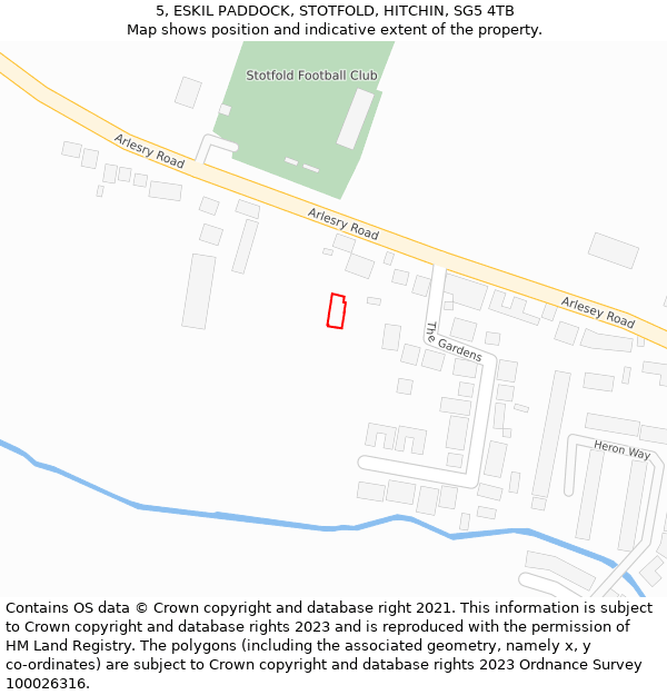 5, ESKIL PADDOCK, STOTFOLD, HITCHIN, SG5 4TB: Location map and indicative extent of plot