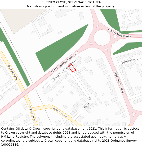 5, ESSEX CLOSE, STEVENAGE, SG1 3FA: Location map and indicative extent of plot