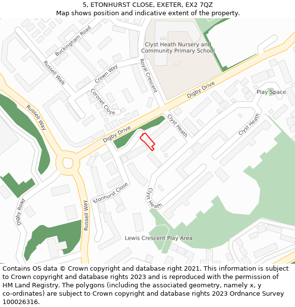 5, ETONHURST CLOSE, EXETER, EX2 7QZ: Location map and indicative extent of plot