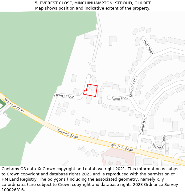 5, EVEREST CLOSE, MINCHINHAMPTON, STROUD, GL6 9ET: Location map and indicative extent of plot