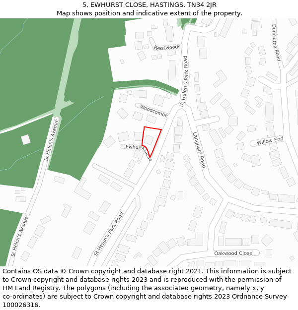 5, EWHURST CLOSE, HASTINGS, TN34 2JR: Location map and indicative extent of plot