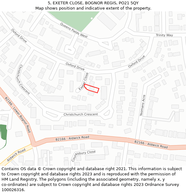 5, EXETER CLOSE, BOGNOR REGIS, PO21 5QY: Location map and indicative extent of plot