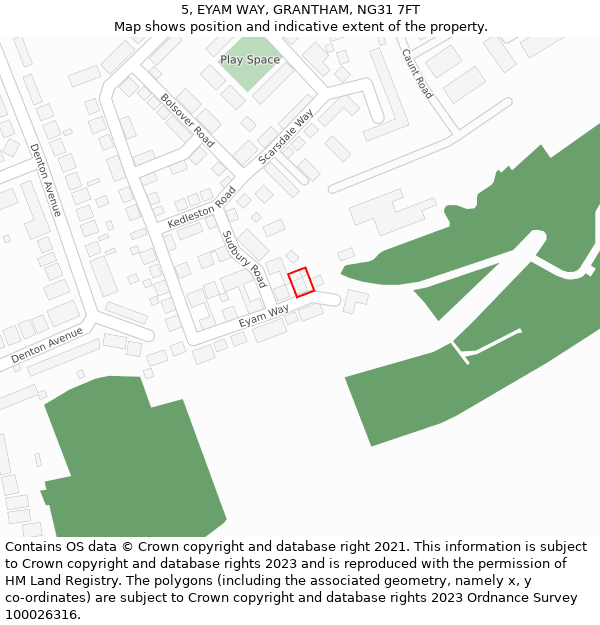 5, EYAM WAY, GRANTHAM, NG31 7FT: Location map and indicative extent of plot