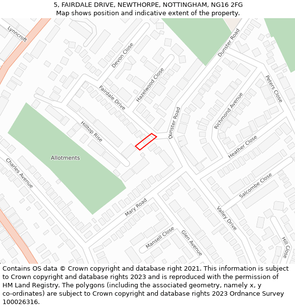 5, FAIRDALE DRIVE, NEWTHORPE, NOTTINGHAM, NG16 2FG: Location map and indicative extent of plot