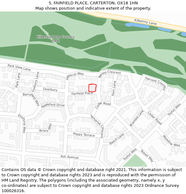 5, FAIRFIELD PLACE, CARTERTON, OX18 1HN: Location map and indicative extent of plot