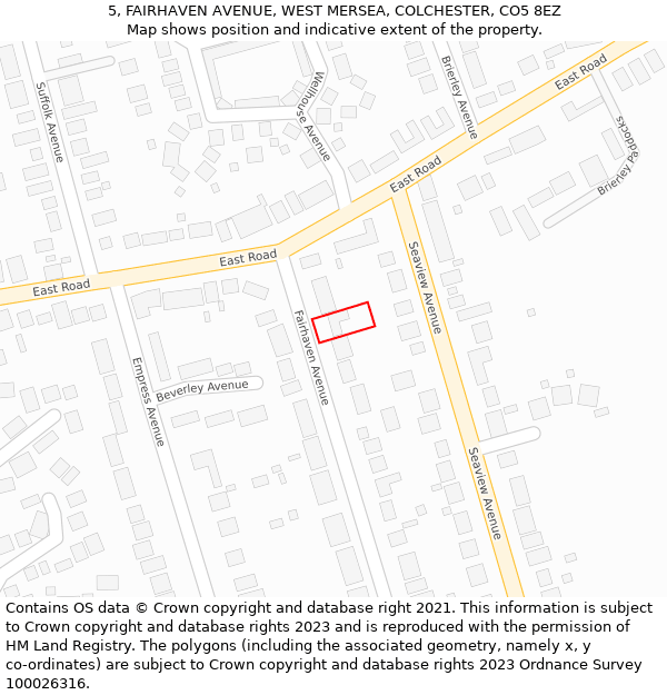 5, FAIRHAVEN AVENUE, WEST MERSEA, COLCHESTER, CO5 8EZ: Location map and indicative extent of plot