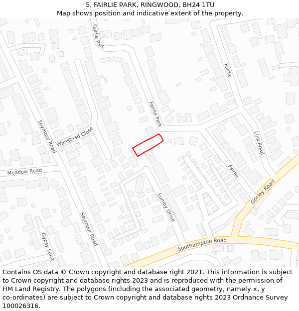 5, FAIRLIE PARK, RINGWOOD, BH24 1TU: Location map and indicative extent of plot