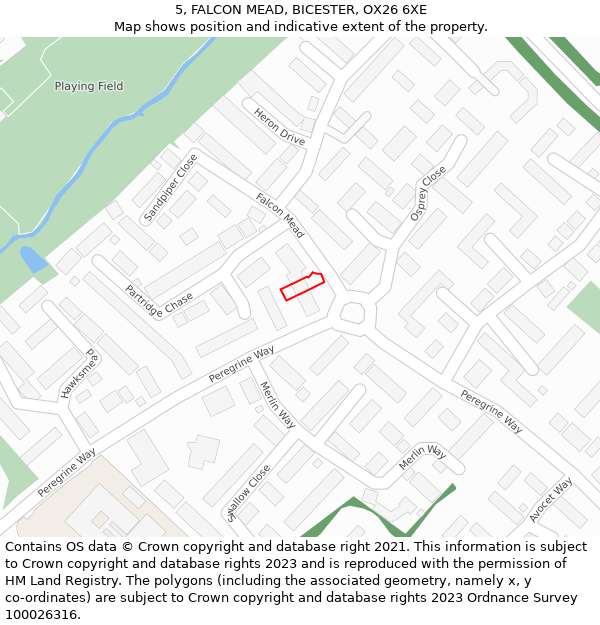 5, FALCON MEAD, BICESTER, OX26 6XE: Location map and indicative extent of plot