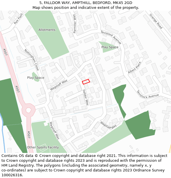 5, FALLDOR WAY, AMPTHILL, BEDFORD, MK45 2GD: Location map and indicative extent of plot