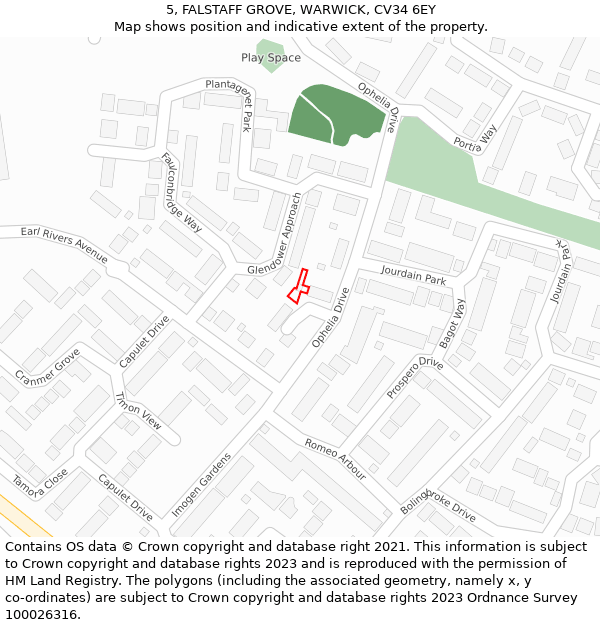 5, FALSTAFF GROVE, WARWICK, CV34 6EY: Location map and indicative extent of plot