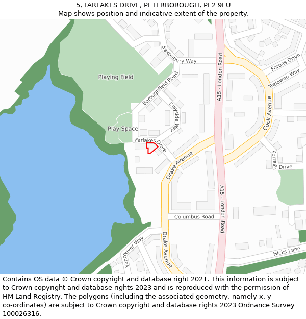5, FARLAKES DRIVE, PETERBOROUGH, PE2 9EU: Location map and indicative extent of plot