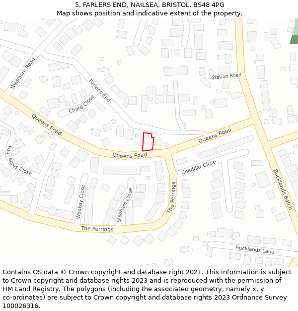 5, FARLERS END, NAILSEA, BRISTOL, BS48 4PG: Location map and indicative extent of plot