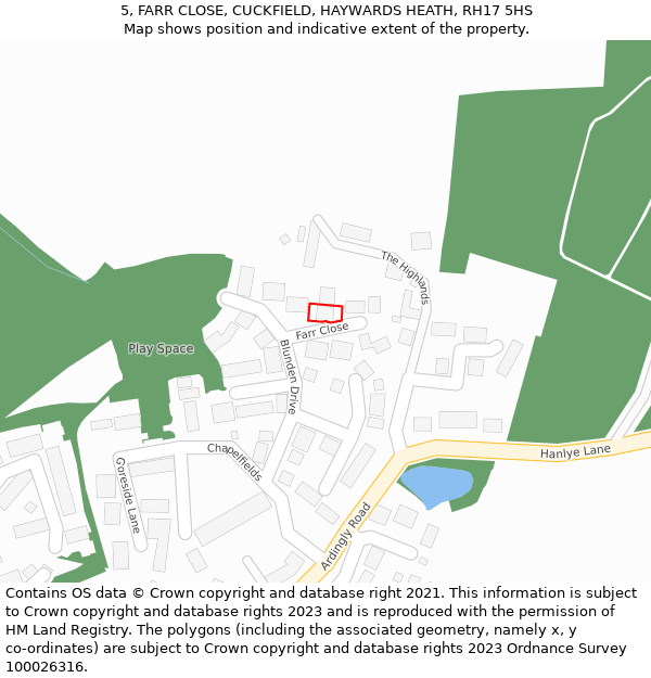 5, FARR CLOSE, CUCKFIELD, HAYWARDS HEATH, RH17 5HS: Location map and indicative extent of plot