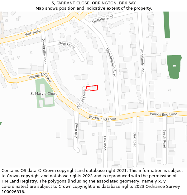 5, FARRANT CLOSE, ORPINGTON, BR6 6AY: Location map and indicative extent of plot