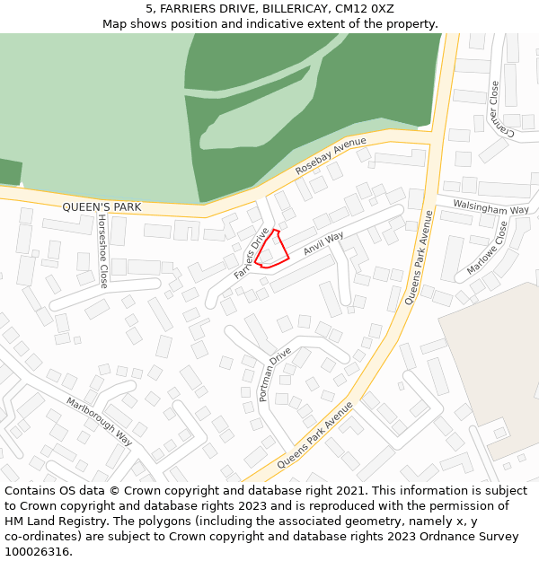 5, FARRIERS DRIVE, BILLERICAY, CM12 0XZ: Location map and indicative extent of plot