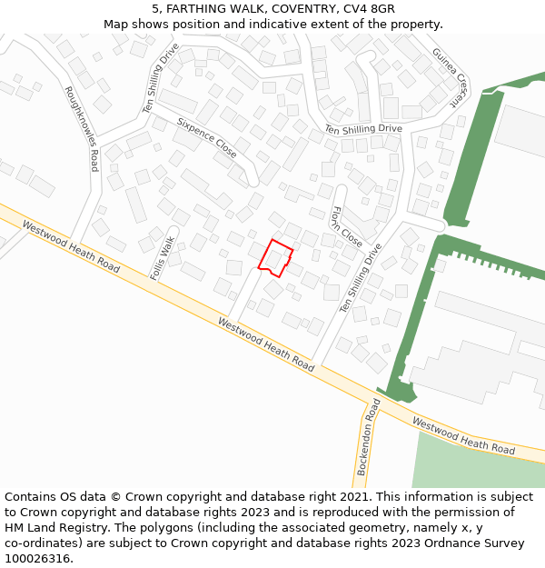 5, FARTHING WALK, COVENTRY, CV4 8GR: Location map and indicative extent of plot