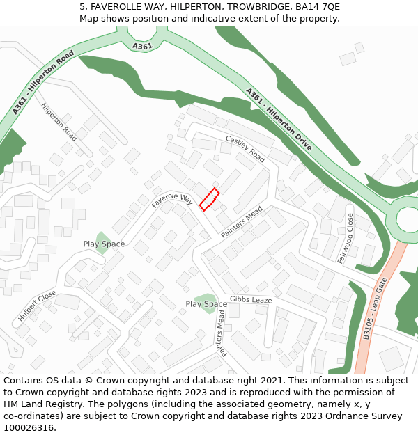 5, FAVEROLLE WAY, HILPERTON, TROWBRIDGE, BA14 7QE: Location map and indicative extent of plot